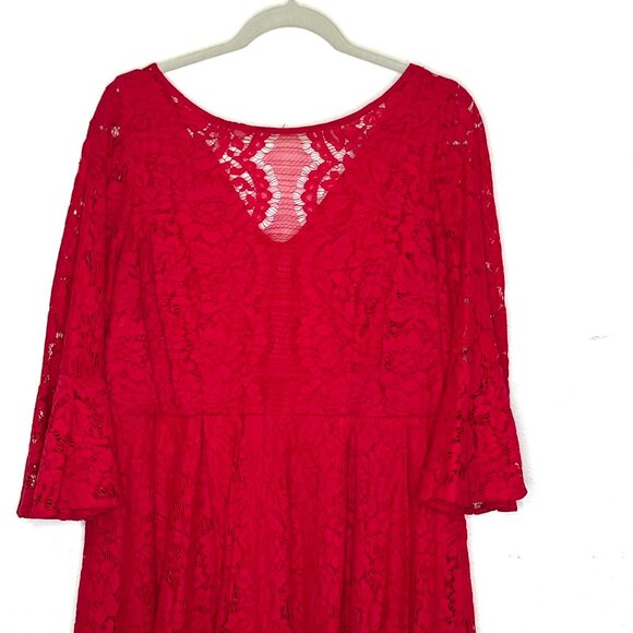 Lane Bryant red lace mini bell sleeve dress holiday cocktail 3/4 sleeve - Picture 3 of 8